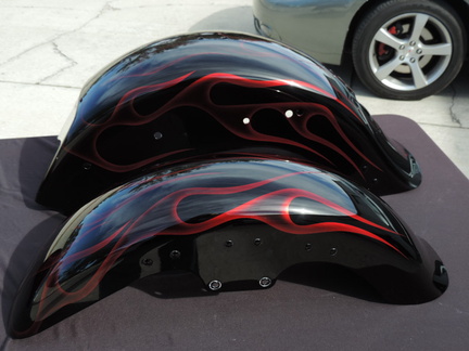 Online Motorcycle Paint Shop: Metallic black base with brandywine candy  ghost flames