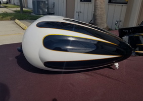 White Pearl Scallops over Black basecoat with Gold Outline